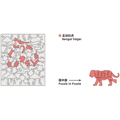 【在庫一掃セール】絶滅危惧動物を守る - ベンガルトラ - パズルと専用フレームセット