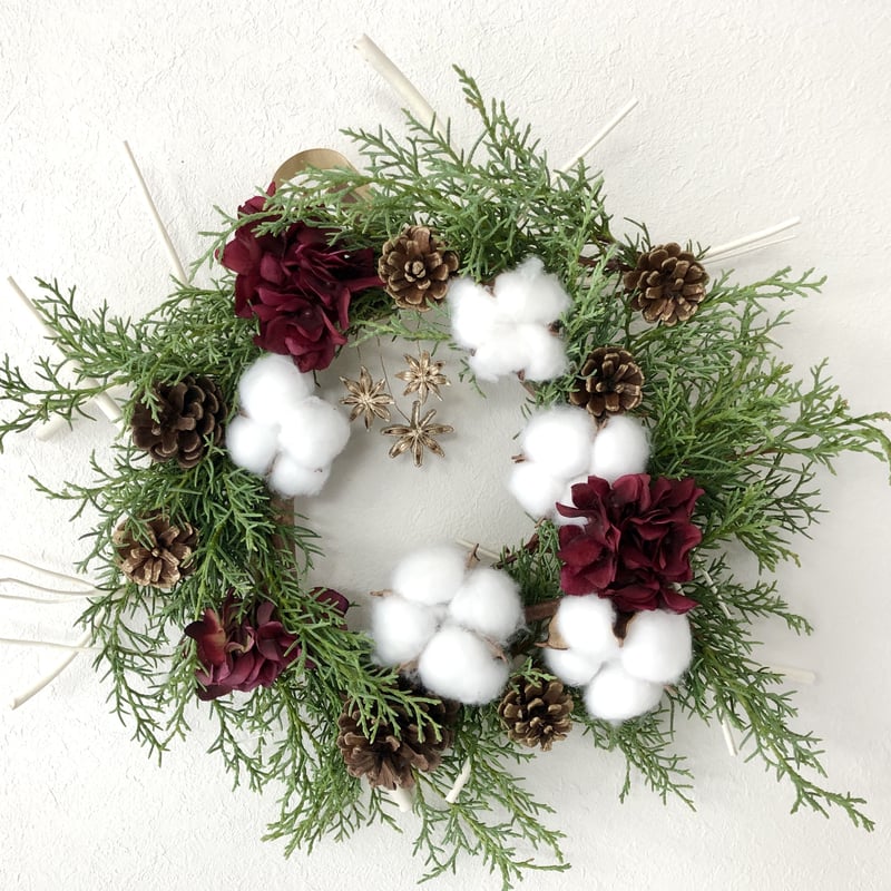 フレッシュコニファーとコットンのリース | Balloon&Flower A'syu