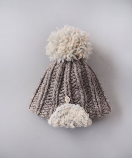 Plump Pompom シフォン（color オフホワイト）　セミオーダーのニット帽　シニアサイズ