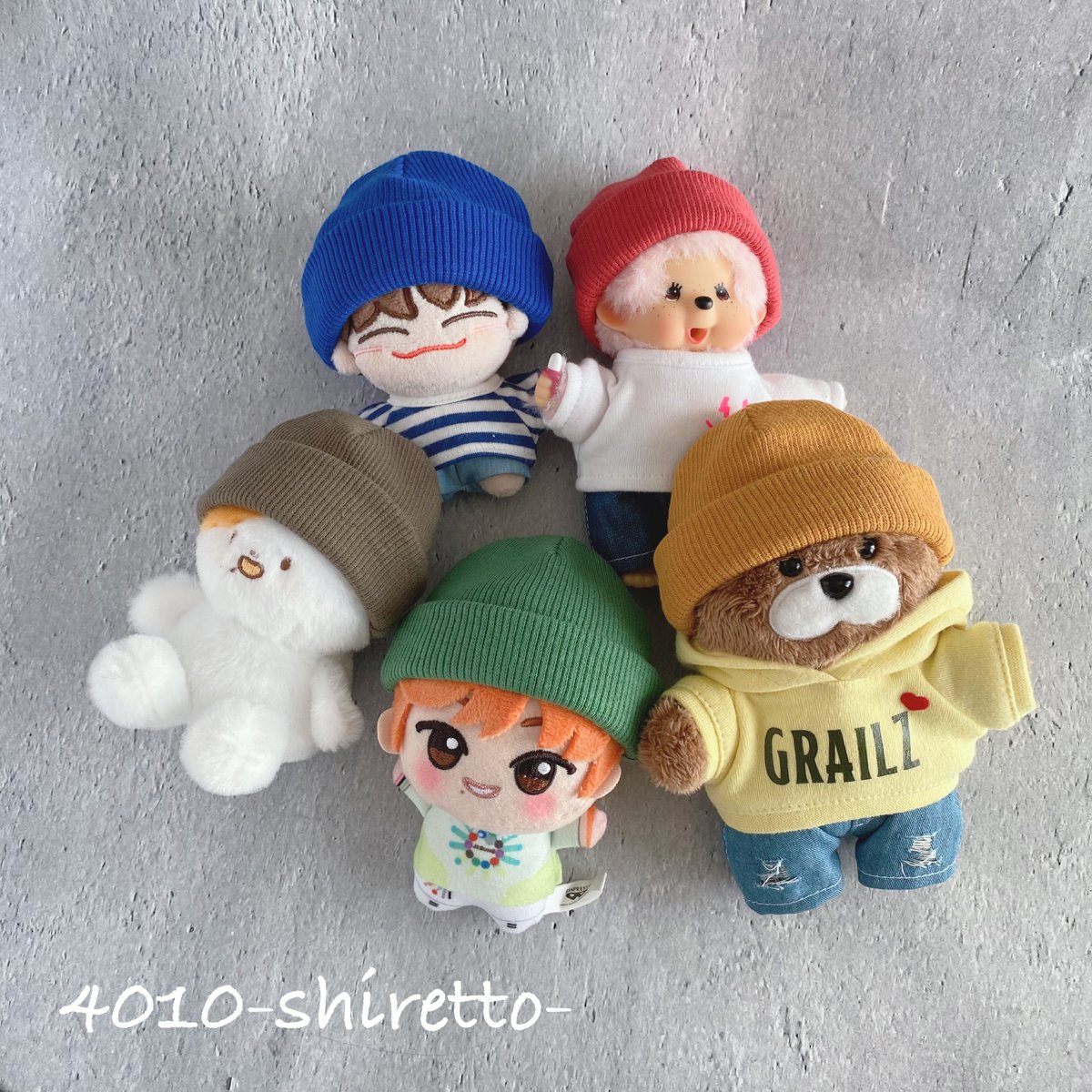 カラービーニー【ぬいぐるみ帽子・ぬいぐるみ用】10cmdoll | 4010