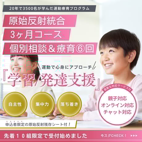 原始反射統合３ヶ月コース（個別相談＆運動療育６回）学習/発達支援 ※先着１０名様