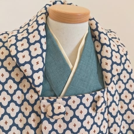 オフシーズンSALE!【1月～8月の3泊4日レンタル】スモークブルー無地着物＆モロッカン被布セット（男女兼用）