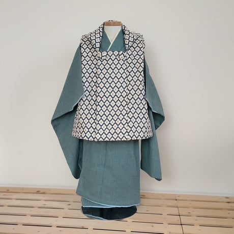 オフシーズンSALE!【1月～8月の3泊4日レンタル】スモークブルー無地着物＆モロッカン被布セット（男女兼用）