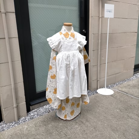 OFFシーズン【1月～8月の3泊4日レンタル】3歳着物・被布フルセット＜ひなげし・マスタード＞ 100cmサイズ