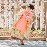 オフシーズン【1月～8月の3泊4日レンタル】手縫い仕立てのこども着物＜ののはな・ピンク＞＆ちりめん被布セット（100cmサイズ）