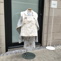 小さめサイズ【OFFシーズン・1月～8月の3泊4日レンタル】2~3歳女の子向け着物＜ひなげし・ブルー＞＆刺繍レース被布セット