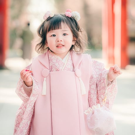 七五三向け【9月～12月の3泊4日レンタル】3歳女の子着物・被布フルセット＜マーガレット・ラベンダーピンク＞