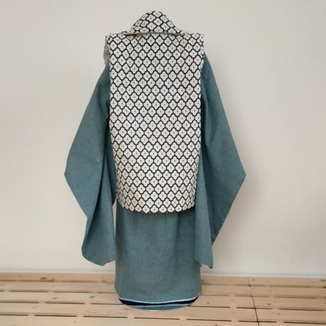 オフシーズンSALE!【1月～8月の3泊4日レンタル】スモークブルー無地着物＆モロッカン被布セット（男女兼用）
