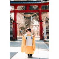 オフシーズン【1月～8月の3泊4日レンタル】手縫い仕立てのこども着物＜無地・からし色＞＆モロッカンフラワー被布セット