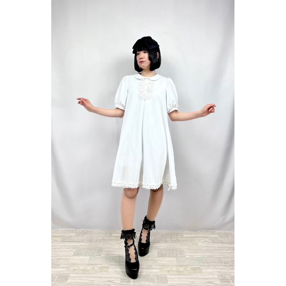 YK-3 裾レース付きカットソーOP 白 | kuroobi.STORE