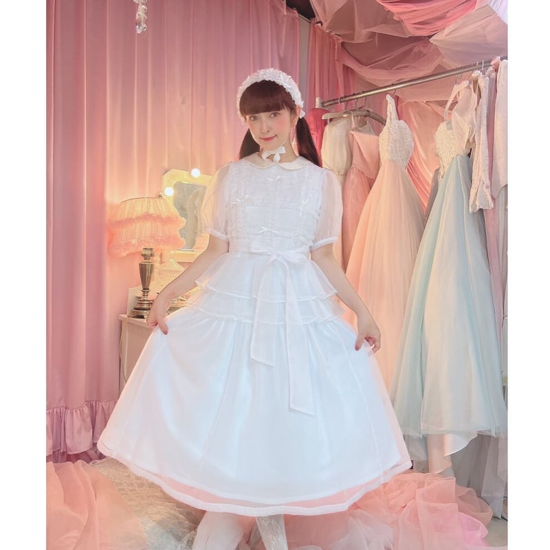 YK-5-1 デコレーションワンピース 白 | kuroobi.STORE