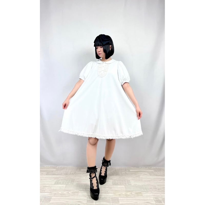 YK-3 裾レース付きカットソーOP 白 | kuroobi.STORE