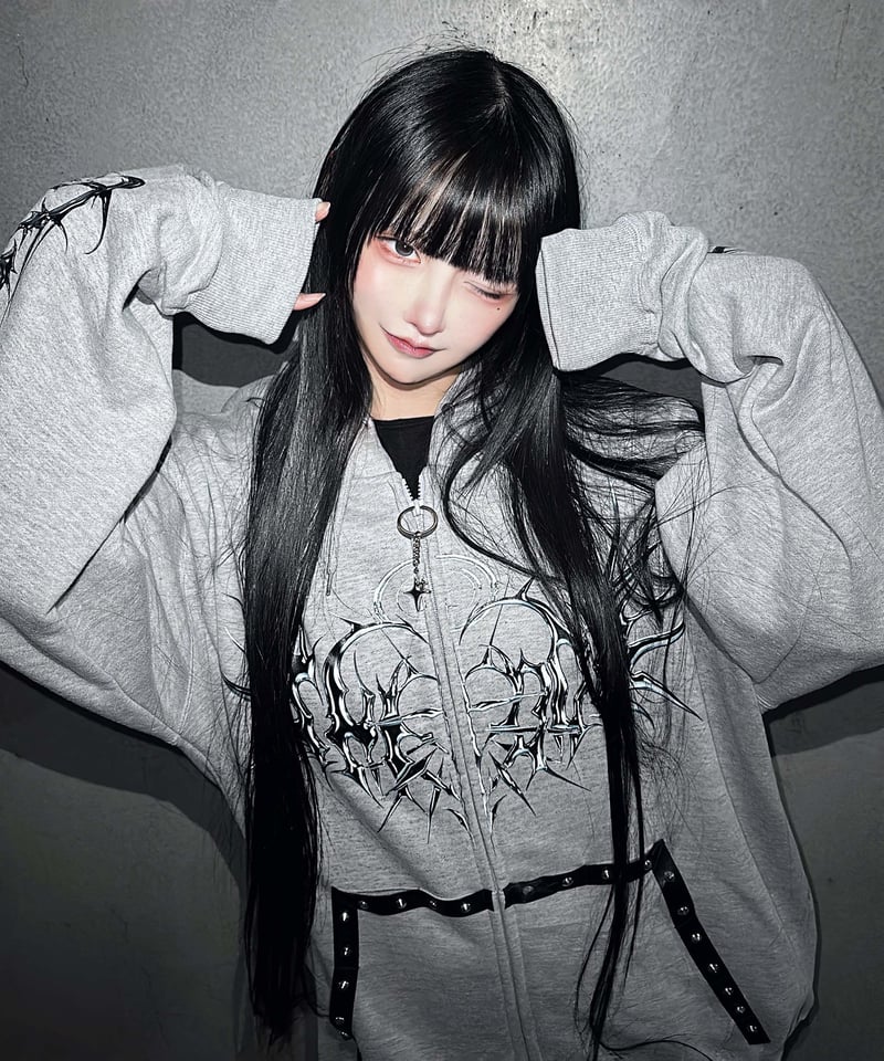 未使用級✨GADID ANONIEM LIKKI パーカー ジップアップ メタルエンジェルジップパーカー》GRAY | HIDOLATRAL THEODOL