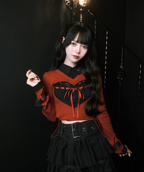 《リボンガーターデニムスカート》BLACK