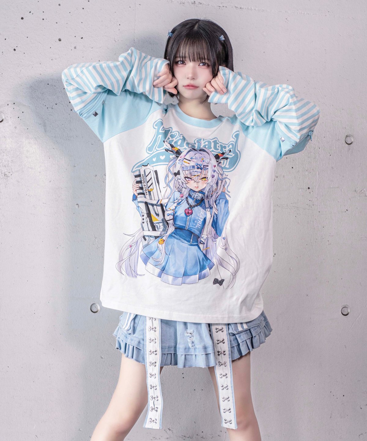 HIDOLATRAL THEODOL 3wayイラストラグランTシャツBLACK