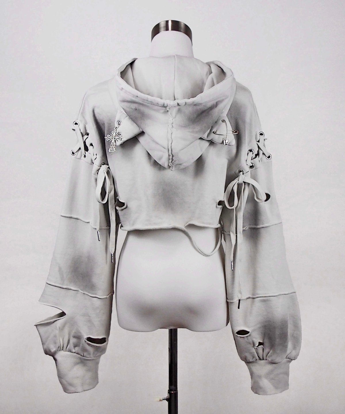 再販《ダメージショート猫耳パーカー》I.GRAY | HIDOLATRAL THEODOL