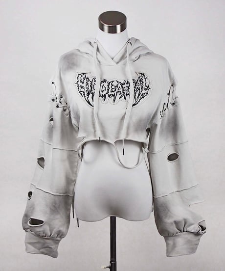 再販《ダメージショート猫耳パーカー》I.GRAY