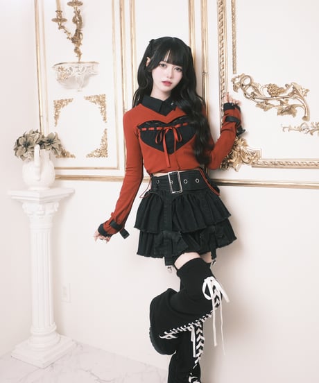 《リボンガーターデニムスカート》BLACK