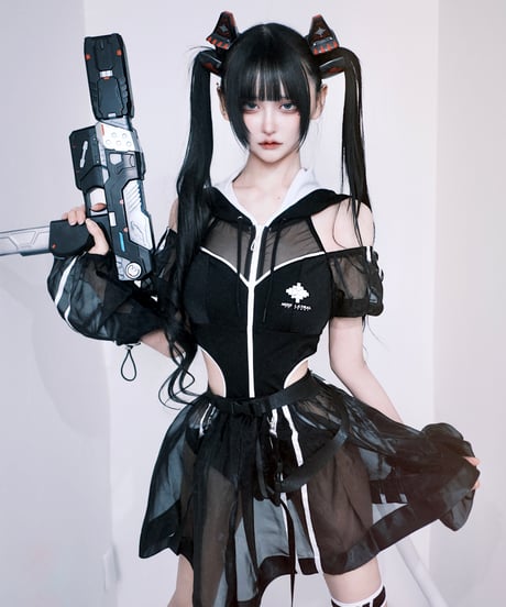 《サイバーパーカーワンピース水着》BLACK