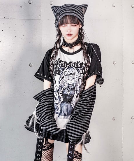 《3wayイラストラグランTシャツ》GRAY BORDER