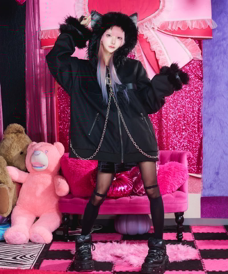 オオカミファーコート》BLACK | HIDOLATRAL THEODOL