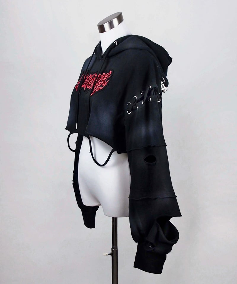 ダメージショート猫耳パーカー》BLACK | HIDOLATRAL THEODOL ダメージショート猫耳パーカー》BLACK | HIDOLATRAL THEODOL