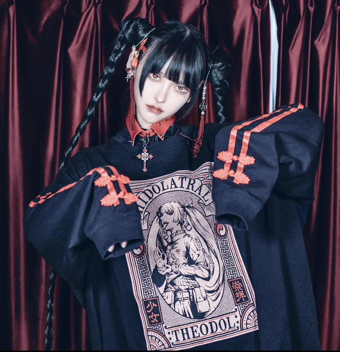 少女崇拝チャイナスウェット》BLACK | HIDOLATRAL THEODOL