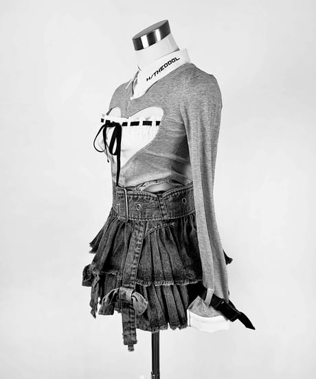 《リボンガーターデニムスカート》GRAY