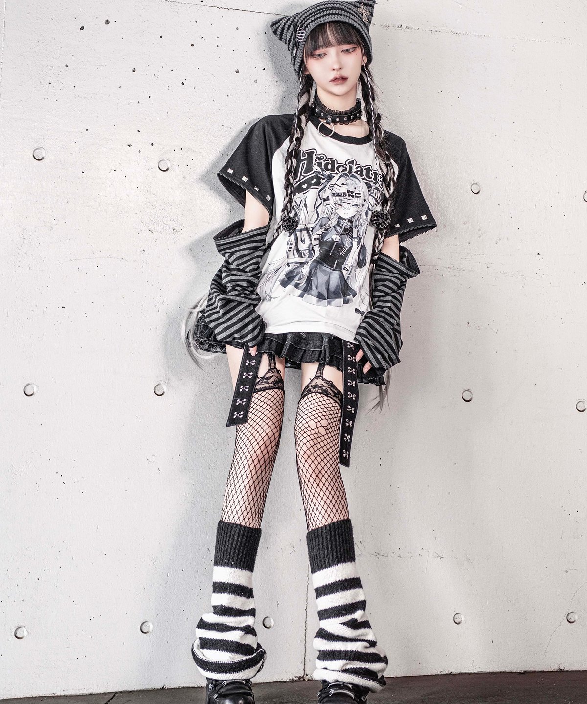 3wayイラストラグランTシャツ》GRAY BORDER | HIDOLATRAL THEODOL