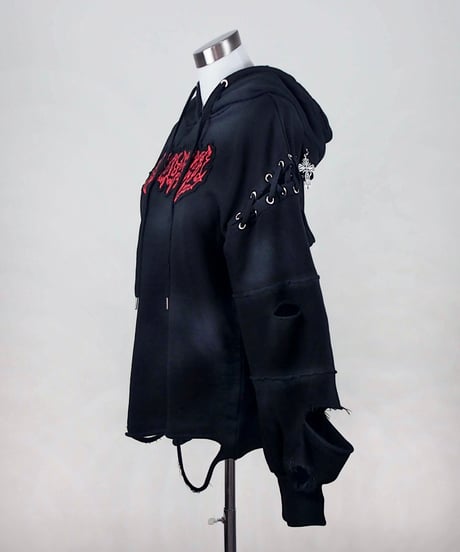 再販《ダメージオーバーサイズ猫耳パーカー》BLACK