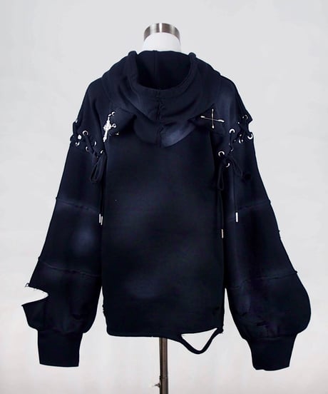 再販《ダメージオーバーサイズ猫耳パーカー》BLACK