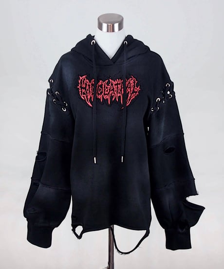 再販《ダメージオーバーサイズ猫耳パーカー》BLACK