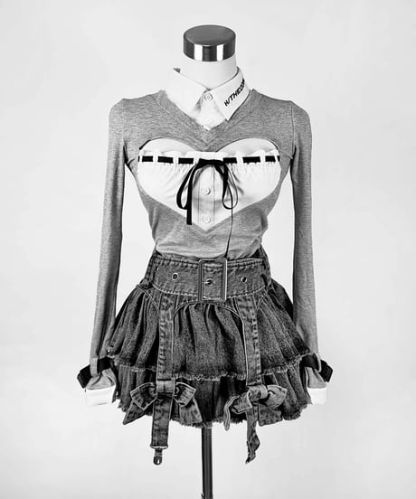 《リボンガーターデニムスカート》GRAY