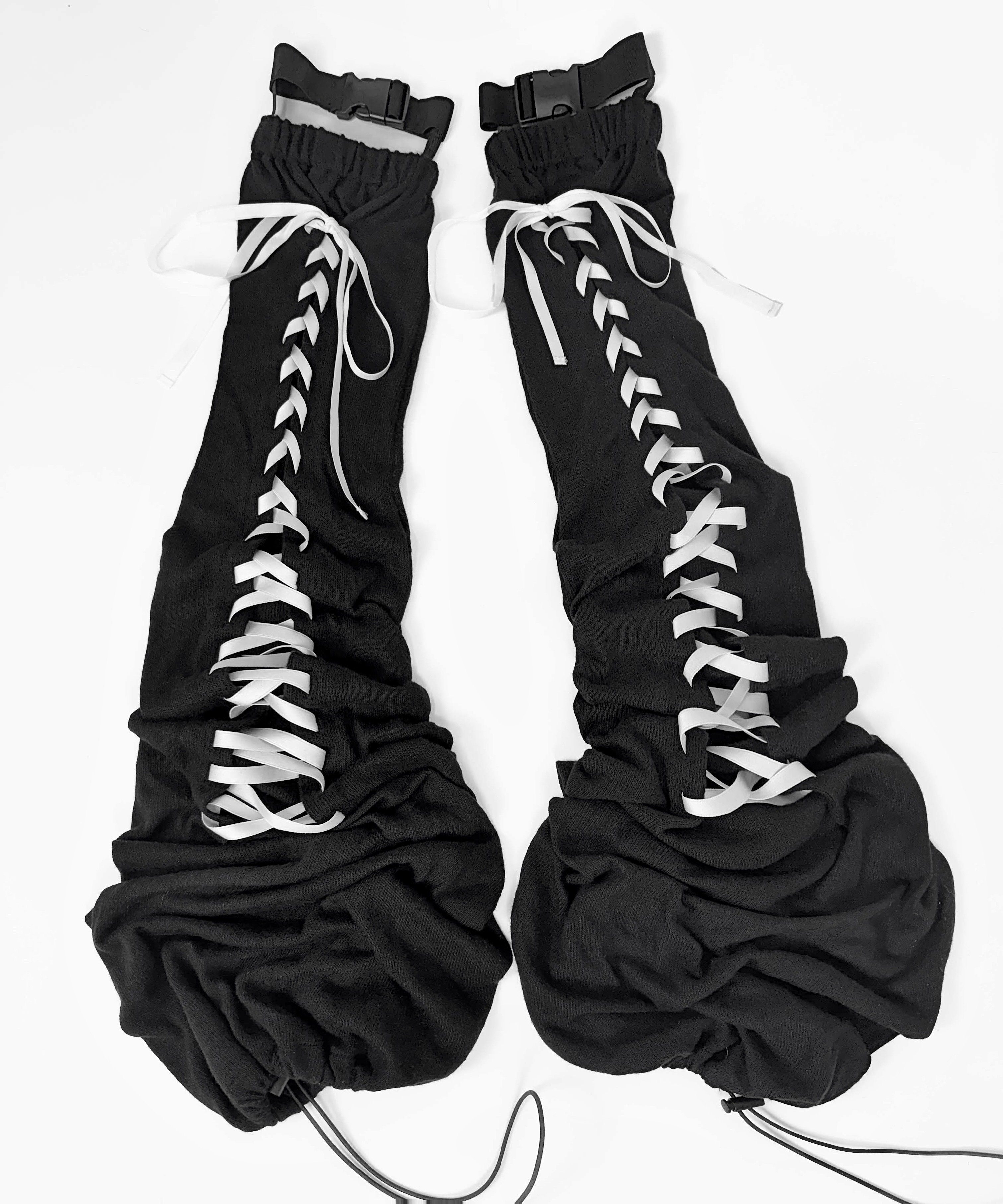 【完売品】hidolatral theodol リボンレッグウォーマー　黒 ニーハイブーツレッグウォーマー》BLACK | HIDOLATRAL THEODOL