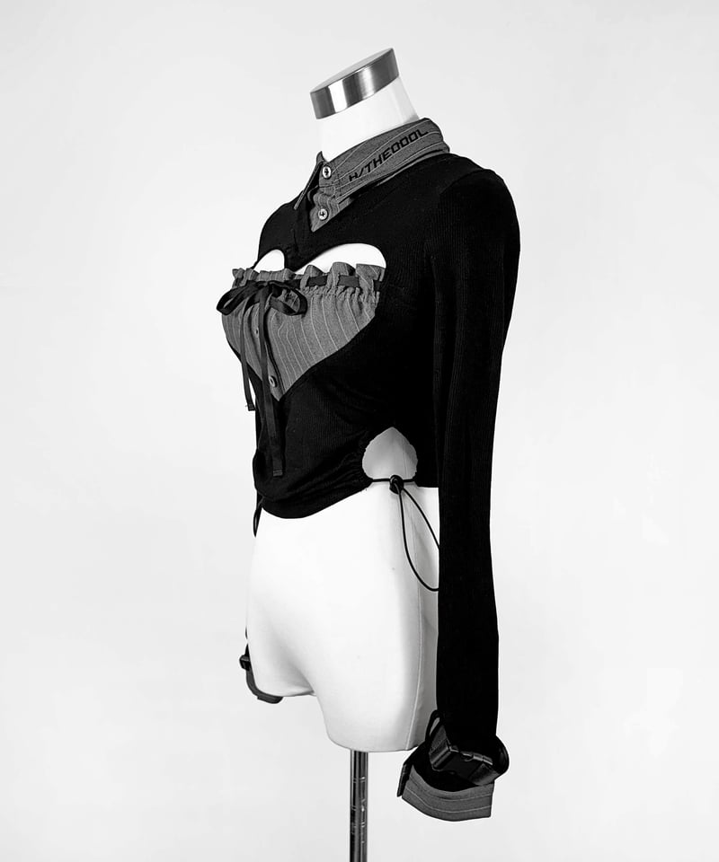 Heart closet 半袖ポロネックリブニットブラックL ハトクロ Heart closet 半袖ポロネックリブニットブラックL ハトクロ