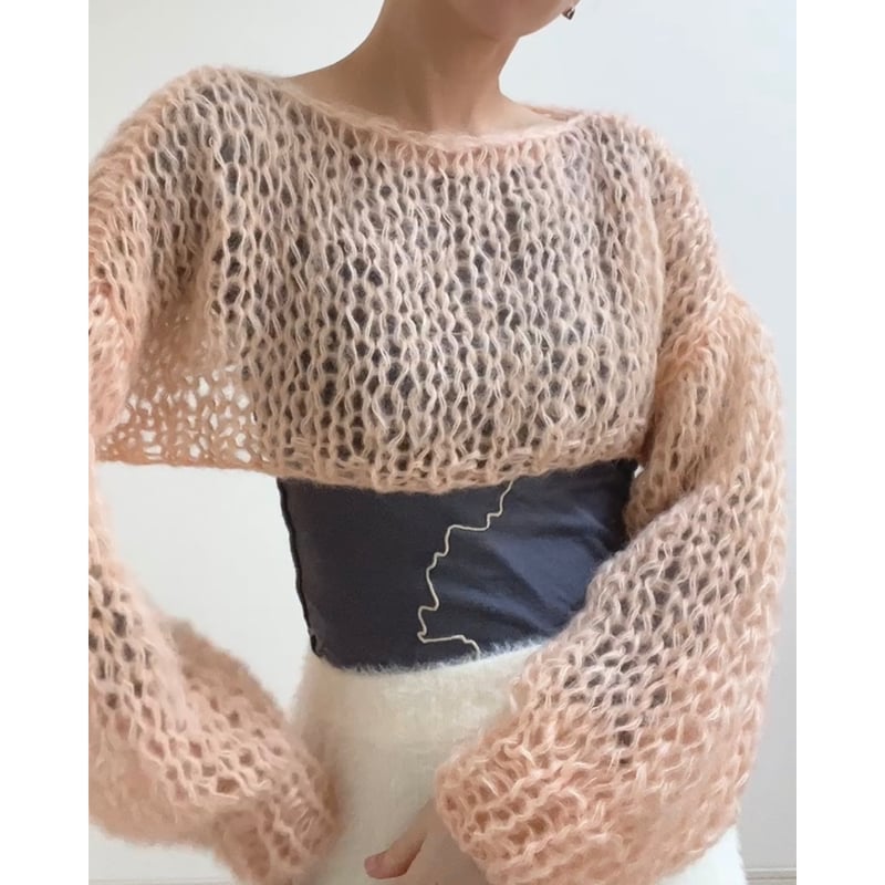 Short length mohair knit （apricot）ショート丈モヘアニット（ア