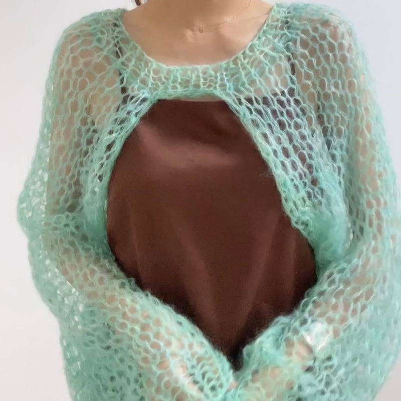 mohair knit sleeves（opalgreen）モヘアニットスリーブ（オパールグリ
