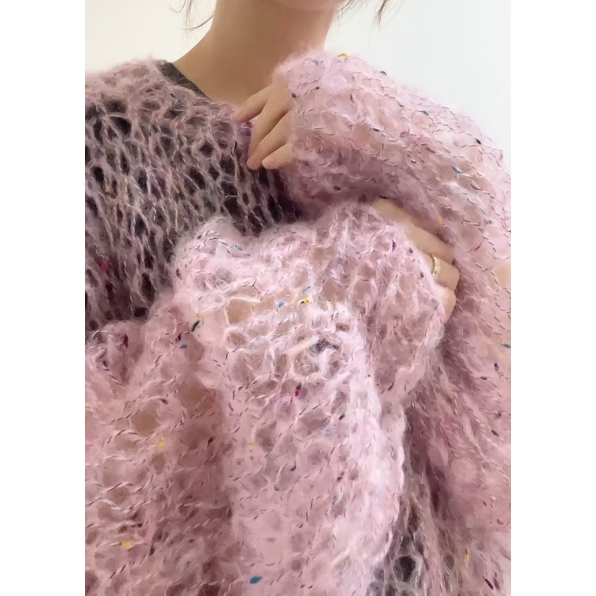mohair knit pullover（pink multi colors）プルオーバーモヘ