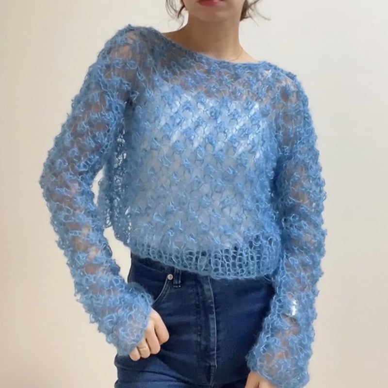 mohair knit pullover（blue）プルオーバーモヘアニット（ブルー）#256