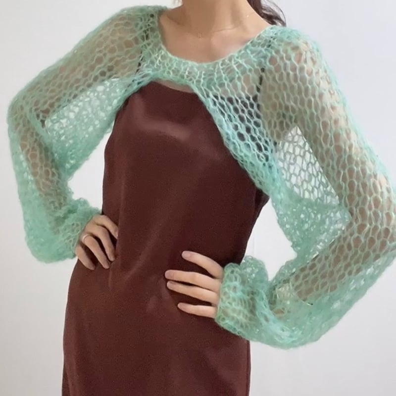 mohair knit sleeves（opalgreen）モヘアニットスリーブ（オパールグリ