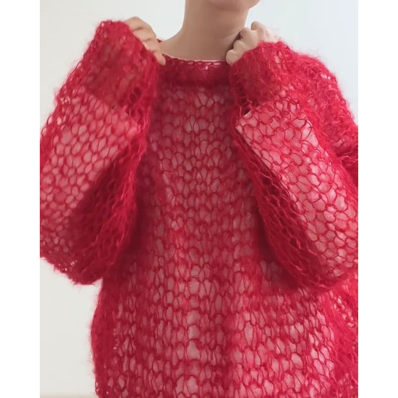 Vintage mohair モヘア 赤 red Knit ハイネック mukasa（ムカサ） MOHAIR OPEN HIGHNECK KNIT／モヘアハイネックニット