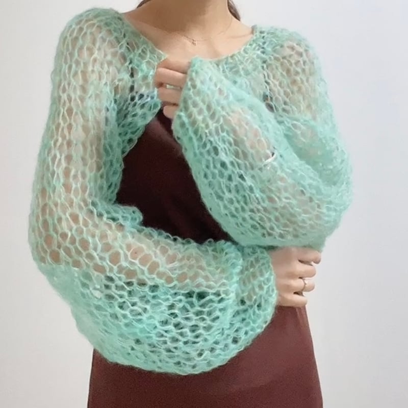 mohair knit sleeves（opalgreen）モヘアニットスリーブ（オパールグリ