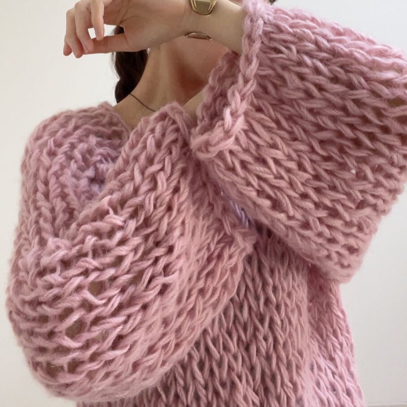 Raglan sleeve mohair knit （mauve pink）プルオーバーモヘア...