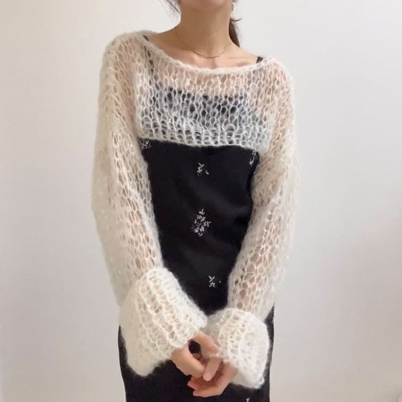 Short length mohair knit (White)ショート丈モヘアニット Short length mohair knit (White)ショート丈モヘアニット