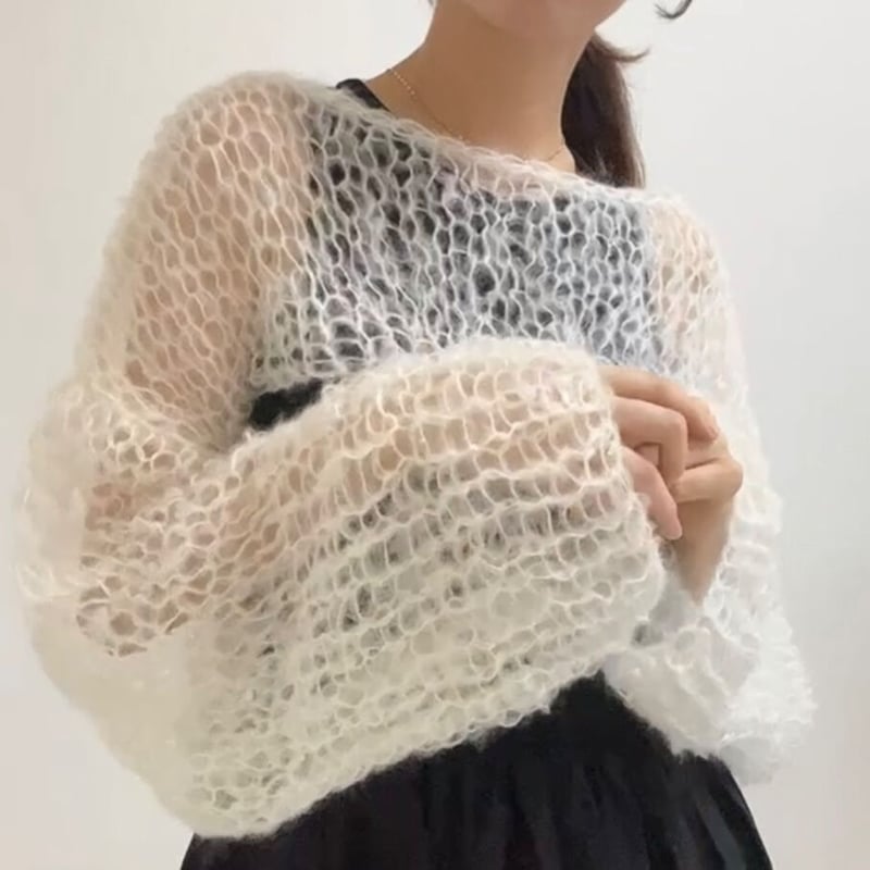 Short length mohair knit (White)ショート丈モヘアニット Short length mohair knit (White)ショート丈モヘアニット