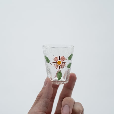 Kumela｜shot glass φ4.8cm｜pink flower｜handpainted