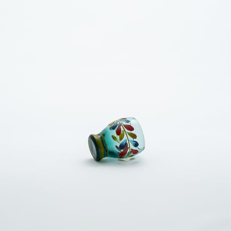 Kumela｜shot glass φ4.7cm｜blue｜flower｜handpainted