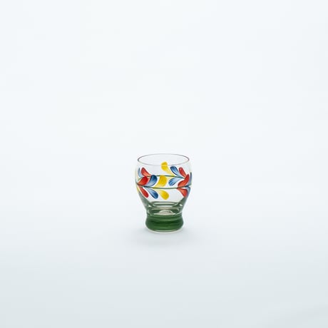 Kumela｜shot glass φ4.7cm｜green line｜flower｜handpainted