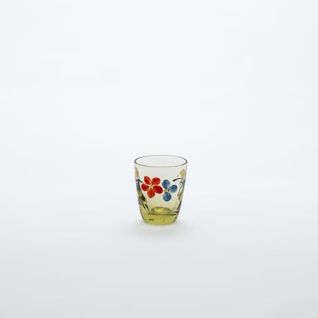 Kumela｜shot glass φ4.4cm｜yellow｜flower｜handpainted
