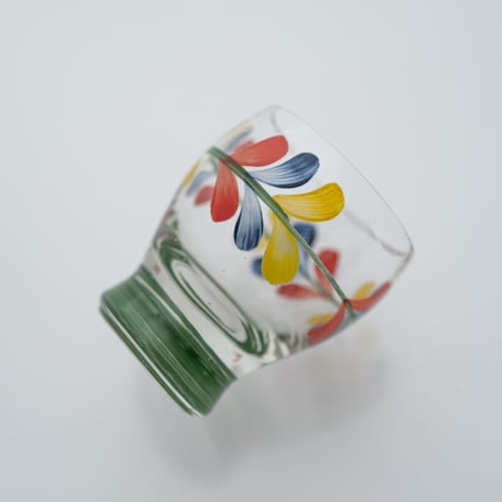 Kumela｜shot glass φ4.7cm｜green line｜flower｜handpainted